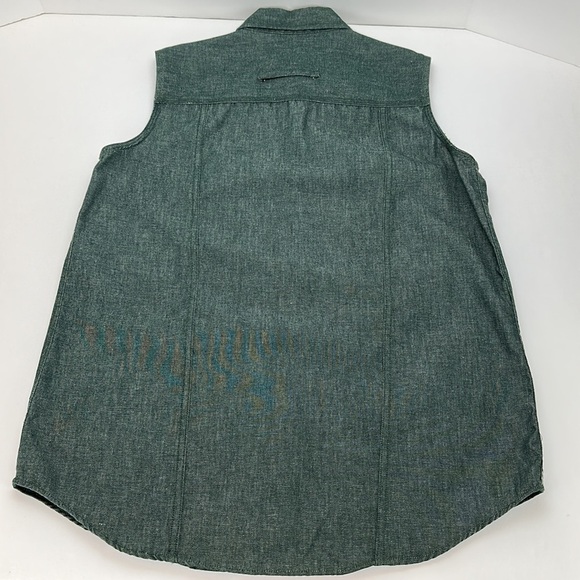 Vtg Theo Denim Button Up Sleeveless Shirt Top NWT Chest Pockets Curved H… - Picture 4 of 9